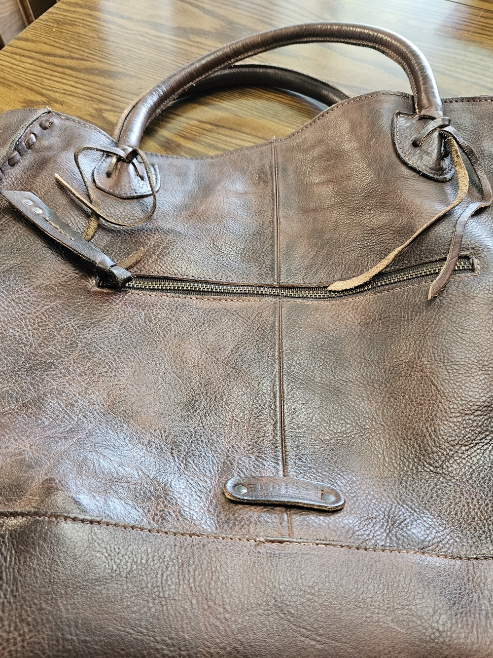 BED|STU Rustic Brown Leather Tote with Front Zip
